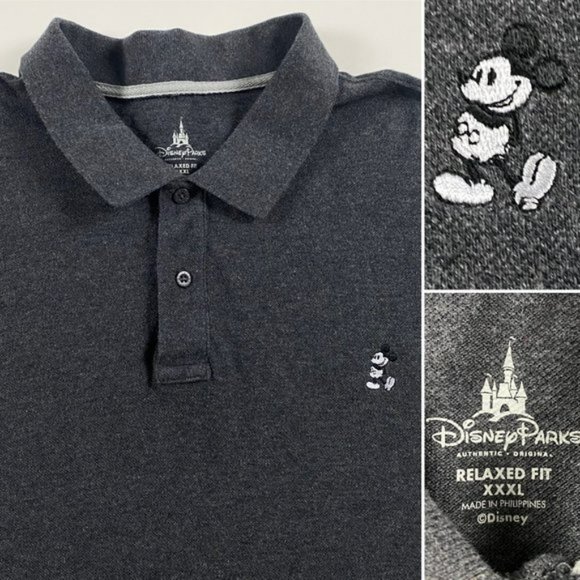 Mickey Mouse Disney Parks Mesh Polo Shirt Relaxed Fit Gray